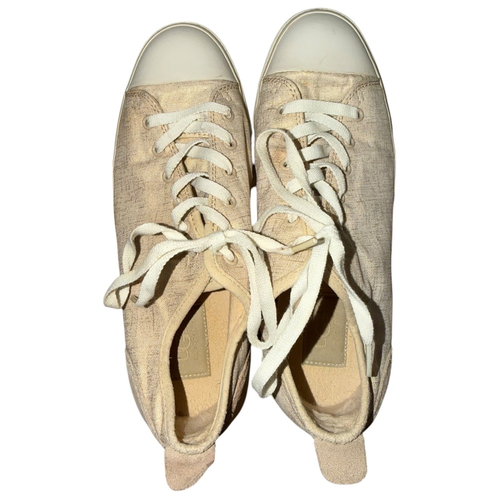 UGG Linen Canvas Lace Up Sneakers Beige Casual Comfort Shoes Women 8.5 Metallic